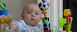 This baby is really scared of his mummy's nose being blown! 